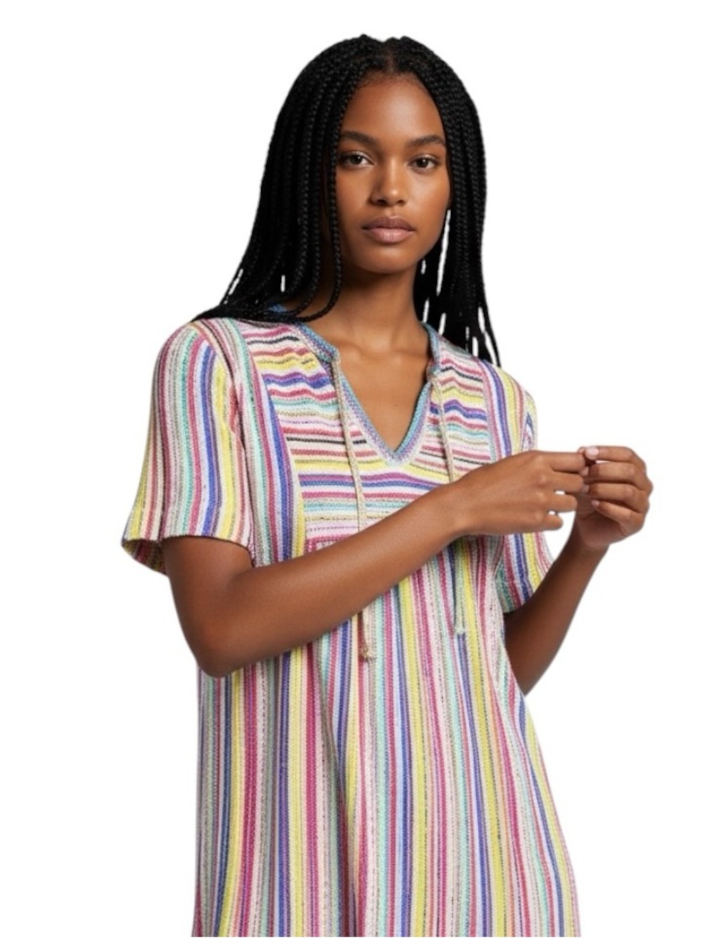 Vintage 70’s Knit Groovy Tie Neck Striped Tunic Top